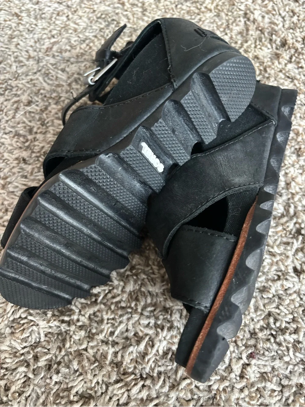 Sorel Black Crisscross Ankle Strap Wedge Sandals Joanne ll